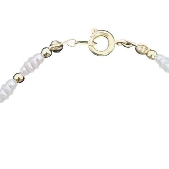 Vintage Gold Tone & Faux Pearl Ankle Bracelet With Sand Dollar Charm (5653) - Picture 5 of 9